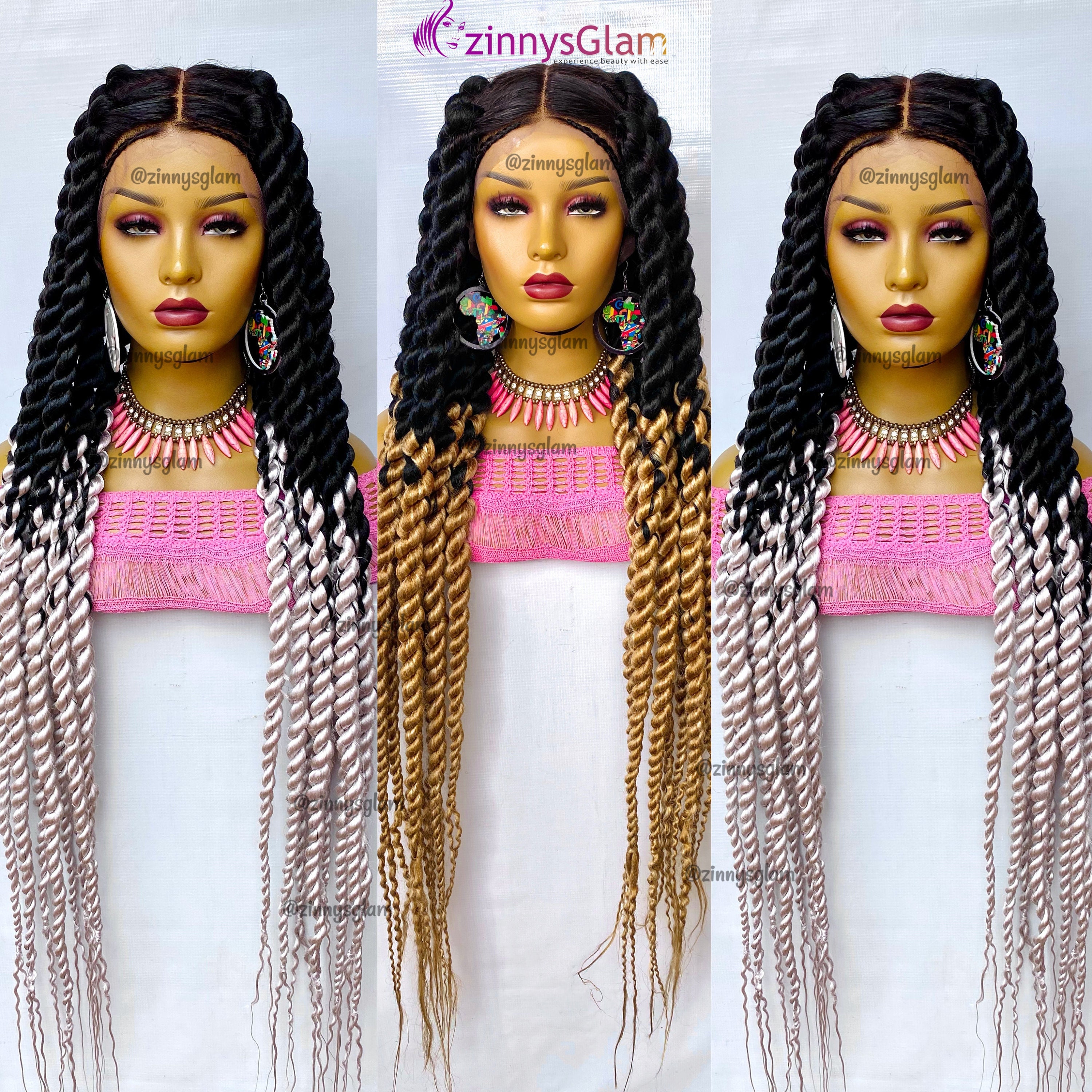 READY TO SHIP Knotless Braid Wig for Black Women Ombre Braided Wig