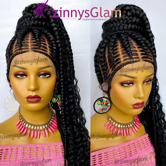 Lace Front Hand Braided Updo Bun Cornrow Braids Women Wigs Long Hair 35  African