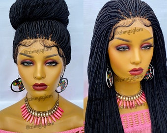 Micro Box Braided wig for black women knotless box braid 360 full lace front cornrow human hair handmade Million twist faux loc dreadlock