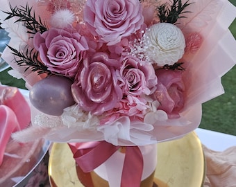 Mother's Day - Pink Wax & Preserved Flower Arrangement