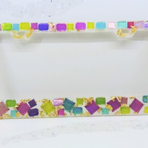 Resin License Plate Frame|Custom License Plate Frame|Multi color Stones Number Plate Frame|Car Plate|Personalized Custom|License Plate Frame