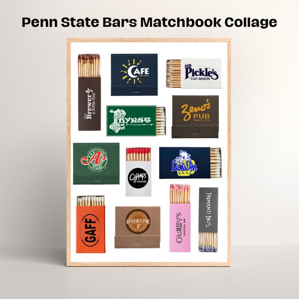 Penn State Matchbook Digital Print State College Bars, Wall Art, Graduation Gift, Valentine's Gift, Birthday Gift, Happy Valley