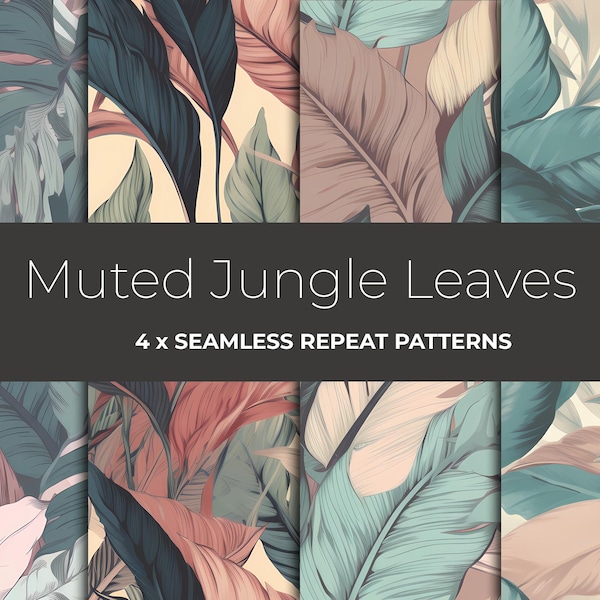 Muted Pastel Jungle Leaves | Tropical seamless repeat | Surface Pattern Digital Download | For textiles, crafting, fashion, print on demand