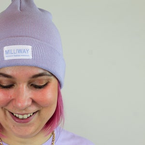 hand-embroidered beanie purple