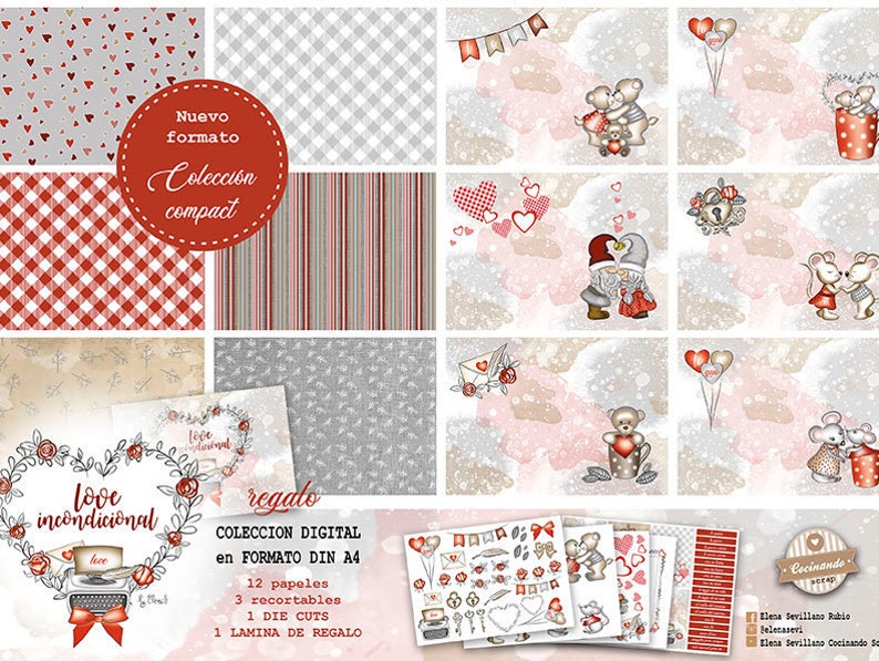 Colecci\u00f3n de papeles digitales scrapbooking Cocinando Scrap LOVE INCONDICIONAL