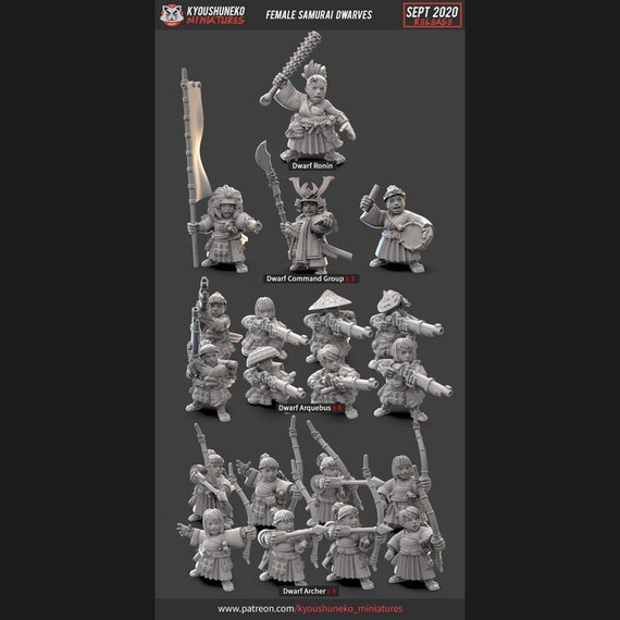 D&D Kyoushuneko Miniatures Dwarf Female Ranger Crossbow and Shield Female Dwarf Rifle and Crossbow| 3D Printed Miniature 28mm  32mm