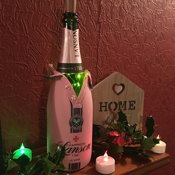 Lanson Champagne Bottle, With Wimbledon Jacket and LED Lights, Bar Night Light, Ideal Gift, Kitchen and Mancave Decorations