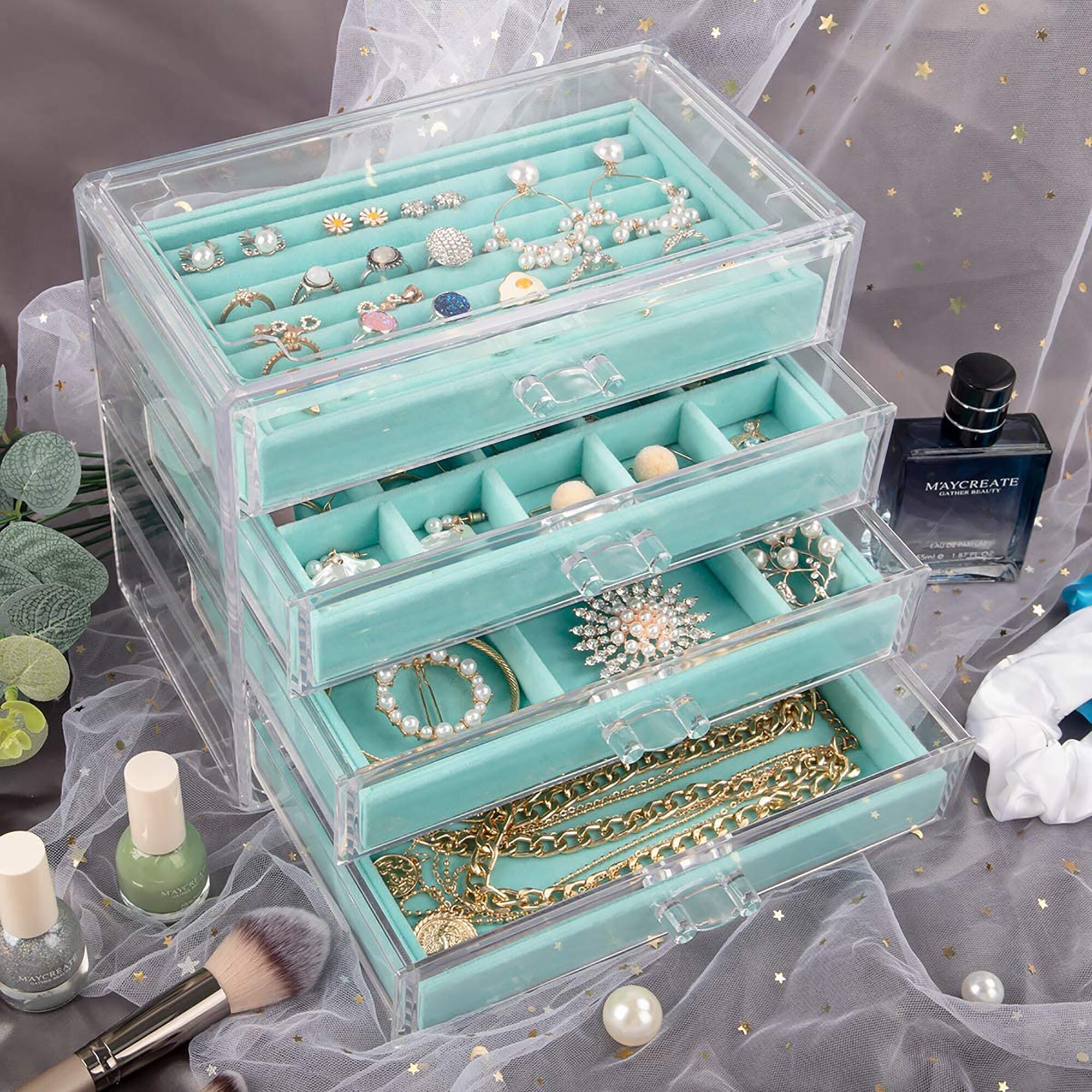 Acrylic Jewelry Box with 4 DrawersVelvet Jewelry Organizer Etsy