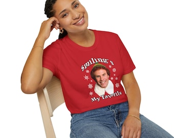 Smiling's My Favorite Christmas T-Shirt | Funny Elf Holiday Tee | Buddy the Elf Inspired Shirt | Christmas Movie Lover Gift