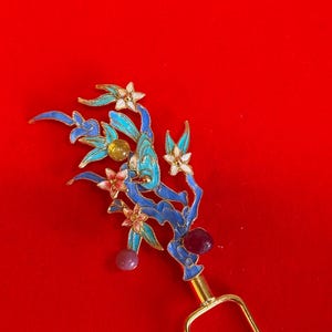 Echte Rubine Natürliche Edelsteine Handgefertigte Antique Style Vogel Federn Haarnadel 24K Gold beschichtet-Silber-Platte