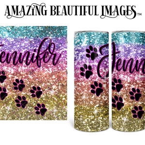 Dog Cat Paw Prints Personalized, Dog or Cat Name Add, Variety of Tumblers, No Real Glitter, Non-Epoxy