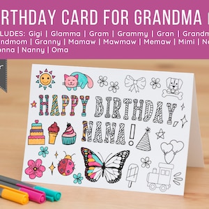 Carte d'anniversaire pour grand-mère | Comprend Nana, Grandma, Grammy, Nonna, Oma, Mimi, Gran, Gram, Grandmom, Nanny, Gigi, Mamaw, Memaw, Mawmaw.