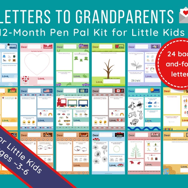 Pen Pal Stationery Kit for Kids and Grandparents | Snail Mail Letter Writing Stationary Set | Grandpa + Grandma Gift from Child | Printable