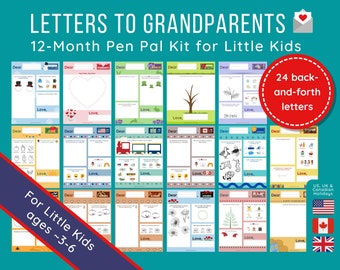 Pen Pal Stationery Kit for Kids and Grandparents | Snail Mail Letter Writing Stationary Set | Grandpa + Grandma Gift from Child | Printable