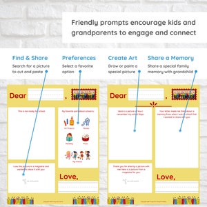 May include: A printable activity sheet for kids and grandparents to share memories and connect. The sheet has four sections: Find & Share, Preferences, Create Art, and Share a Memory. Each section has a prompt and a space for drawing or pasting a picture. The sheet is decorated with colorful pencils and the word "September".