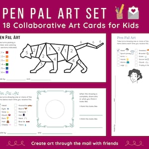 Pen Pal Art Kit | Set of Collaborative Activity Cards for Kids to Exchange with Friends, Cousins, Classmates, Grandparents | Printable PDF