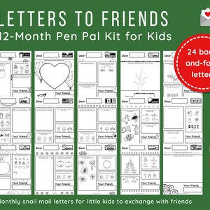 Juego de papelería Pen Pal para que los niños intercambien con amigos, compañeros de clase y primos / Juego de papelería para escribir cartas por correo postal de 12 meses / PDF