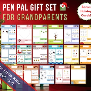 Regalo de Navidad Pen Pal para abuelos / Juego de 12 meses de cartas por correo postal para niños + abuela + abuelo / PDF imprimible