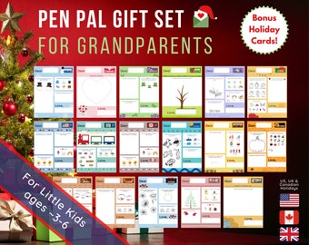 Pen Pal Christmas Gift for Grandparents | 12-Month Set of Snail Mail Letters for Kids + Grandma + Grandpa | PDF Printable