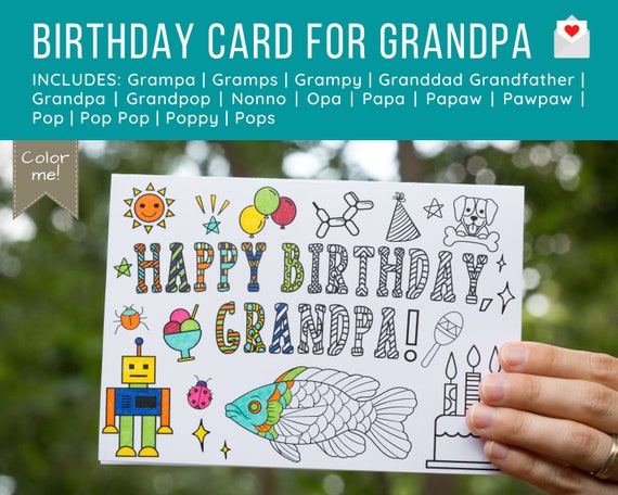 Download Birthday Card For Grandpa Includes Gramps Grampa Granddad Etsy