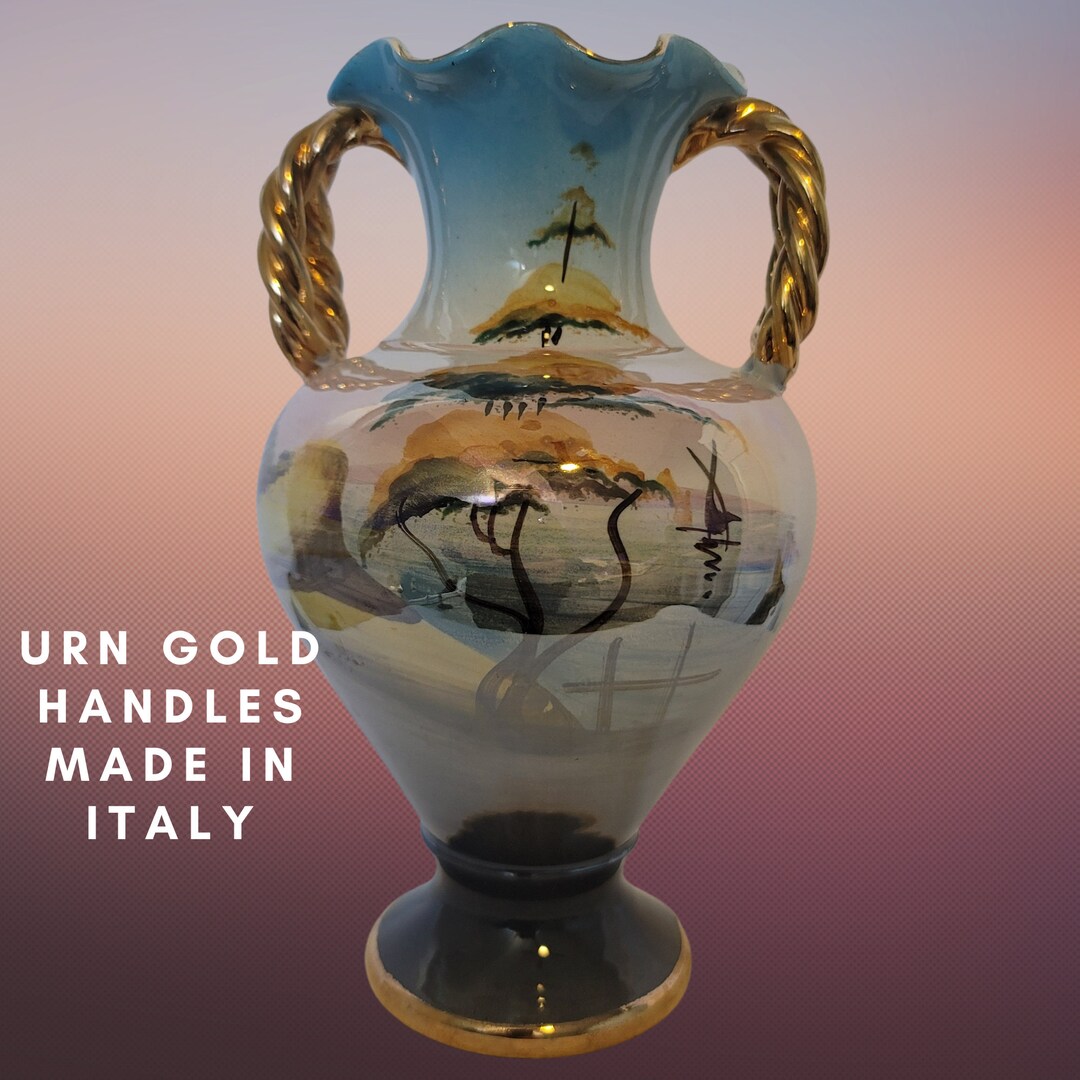 Urn Vase Gold Handles Made Italy Etsy