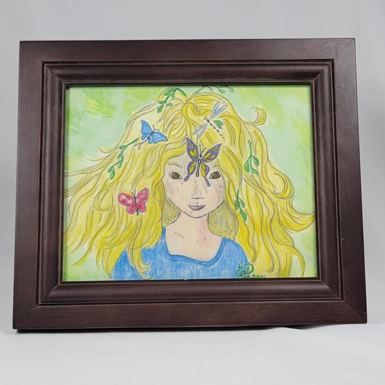 Pencil Artwork Color Dated and Signed 11x13 in Frame Boho Wall Art ...