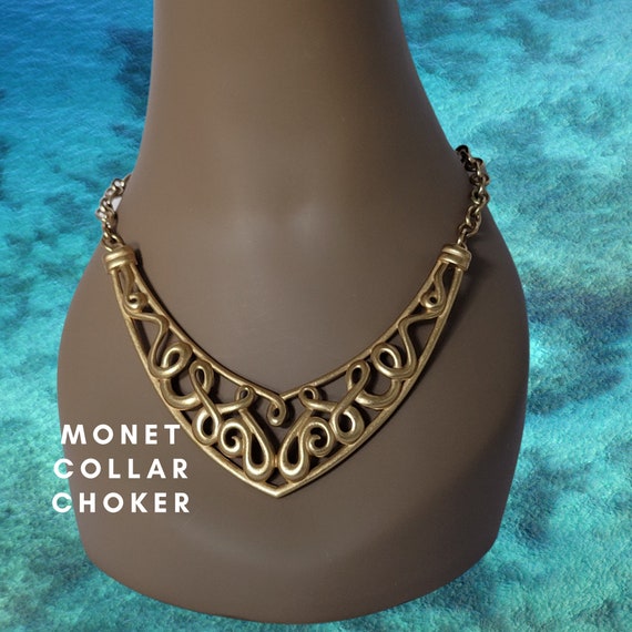 Monet collar choker jewelry gold metal vintage - image 1
