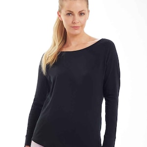 NEW Ladies Loose Fit Long Sleeve T Shirt. Organic & Vegan - Plain - Yoga/Leisure wear