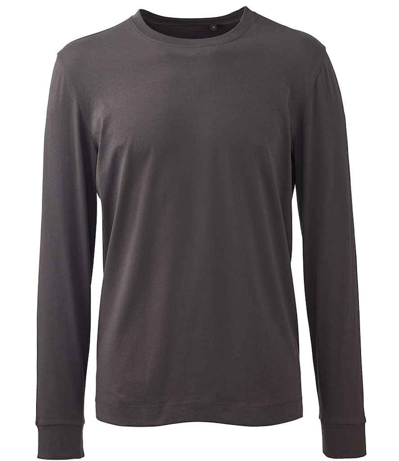 May include: A charcoal gray long-sleeve t-shirt with a crew neck.