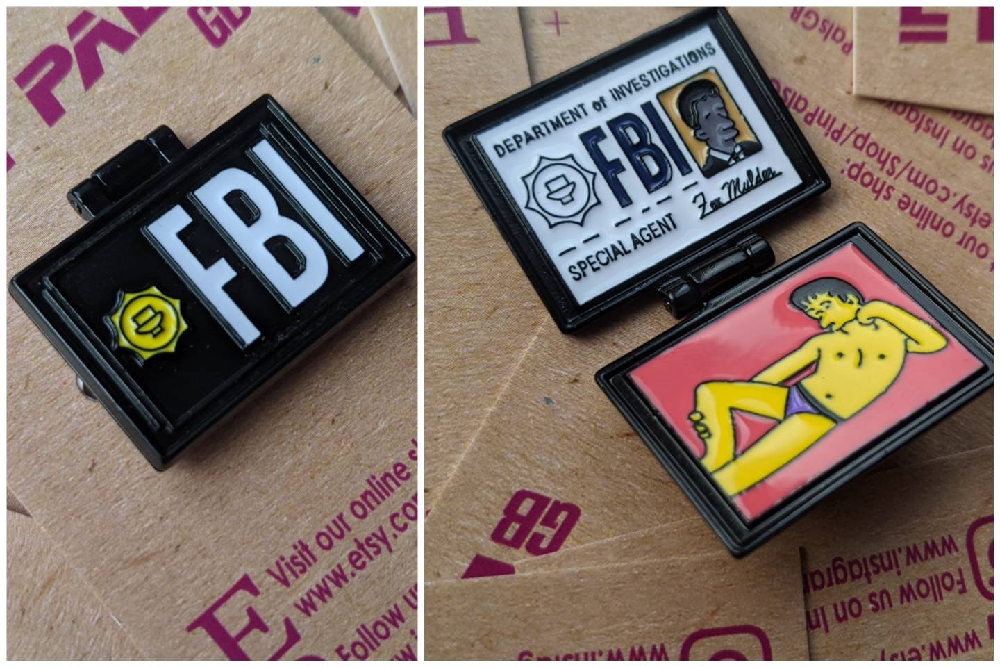 Simpsons FBI Pin Badge Agent Mulder FBI folding badge Etsy