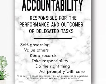 Accountability - Motivational Educational Art, Inspirational Quote, Black on White Marble, Home Office Wall Décor Canvas Ready to Hang