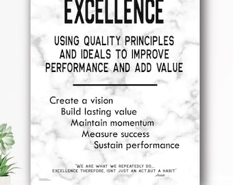 Excellence - Motivational Educational Art, Inspirational Quote, Black on White Marble, Home Office Wall Décor Canvas Ready to Hang