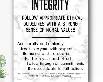 Integrity - Motivational Educational Art, Inspirational Quote, Black on White Marble, Home Office Wall Décor Canvas Ready to Hang