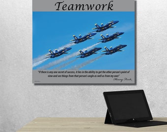 Teamwork, Quote by Henry Ford Poster, Canvas, Horizon, Home & Office Décor