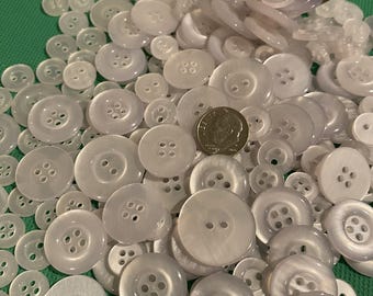 Bulk Button Bonanza 600 Assorted White Crafting Buttons, Varied Sizes and Types