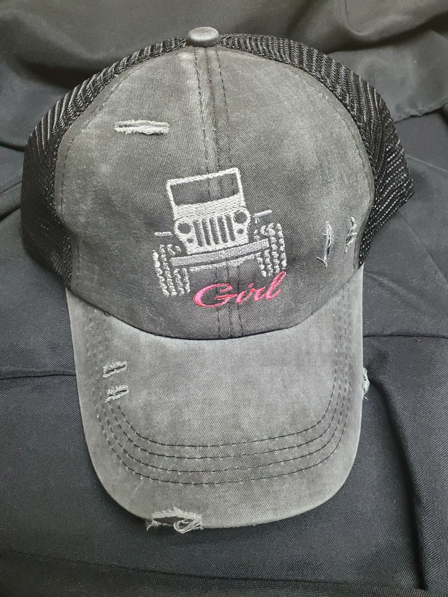 Jeep Girl ponytail hat, you can pick the jeep and text colour
