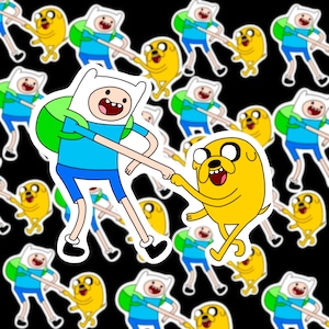 Finn and Jake, Adventure Time, Fist Bump, Handmade, Vinyl Sticker, Holographic, White