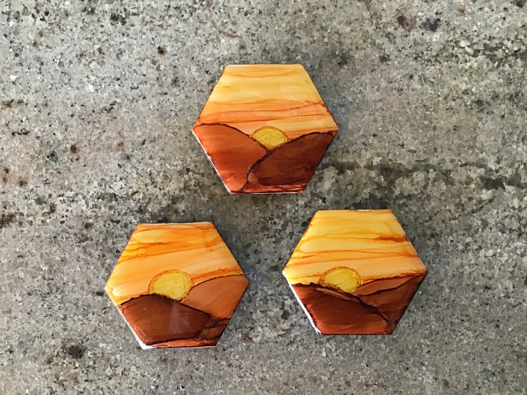 Hand Painted Ceramic Tile Set of 3 2inch Hexagon Etsy