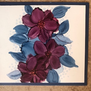 Set of 2 floral notecards, two designs. Hand painted with alcohol inks on blank note card