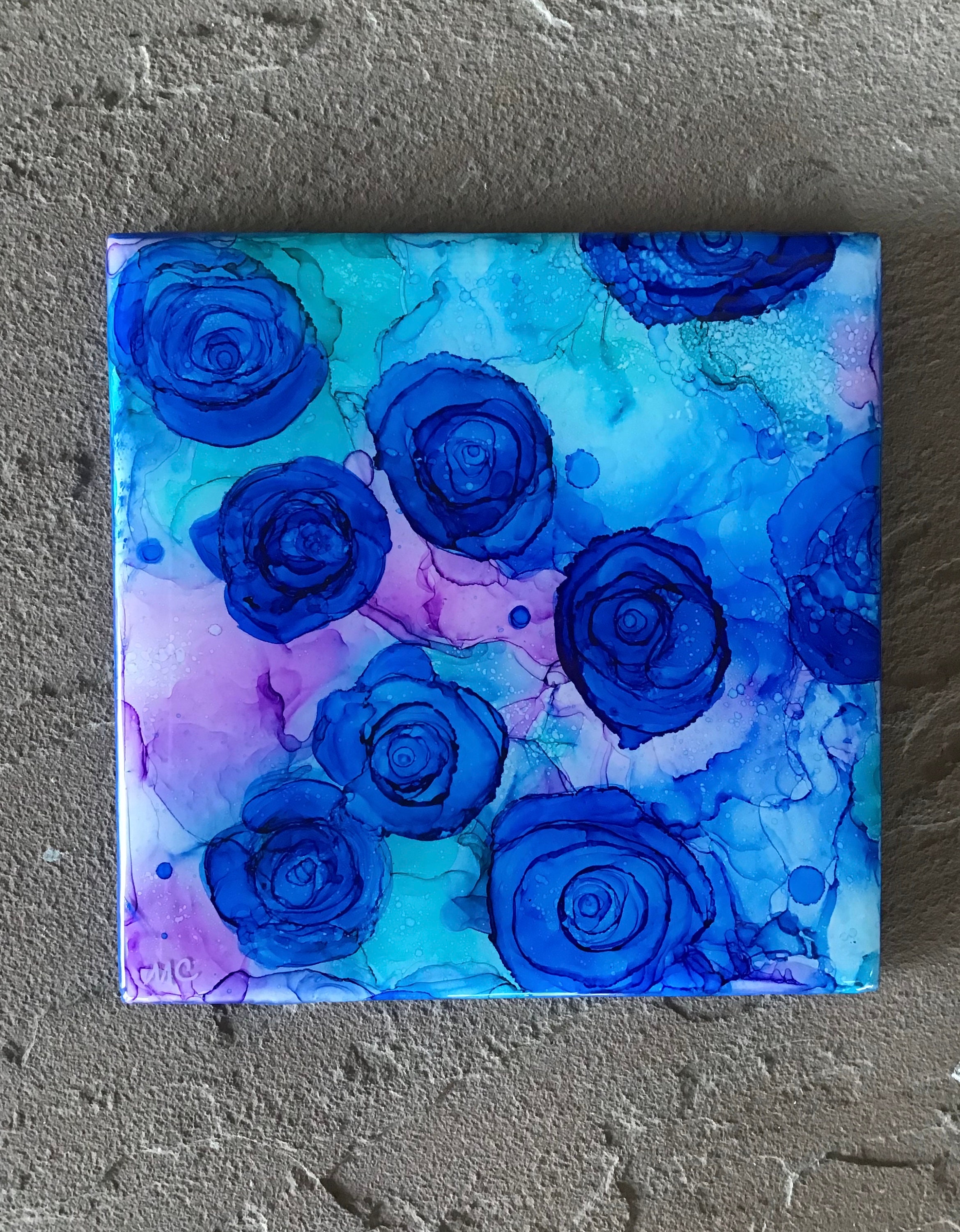 Abstract Blue Roses Hand Painted With Alcohol Ink on 6x6 - Etsy
