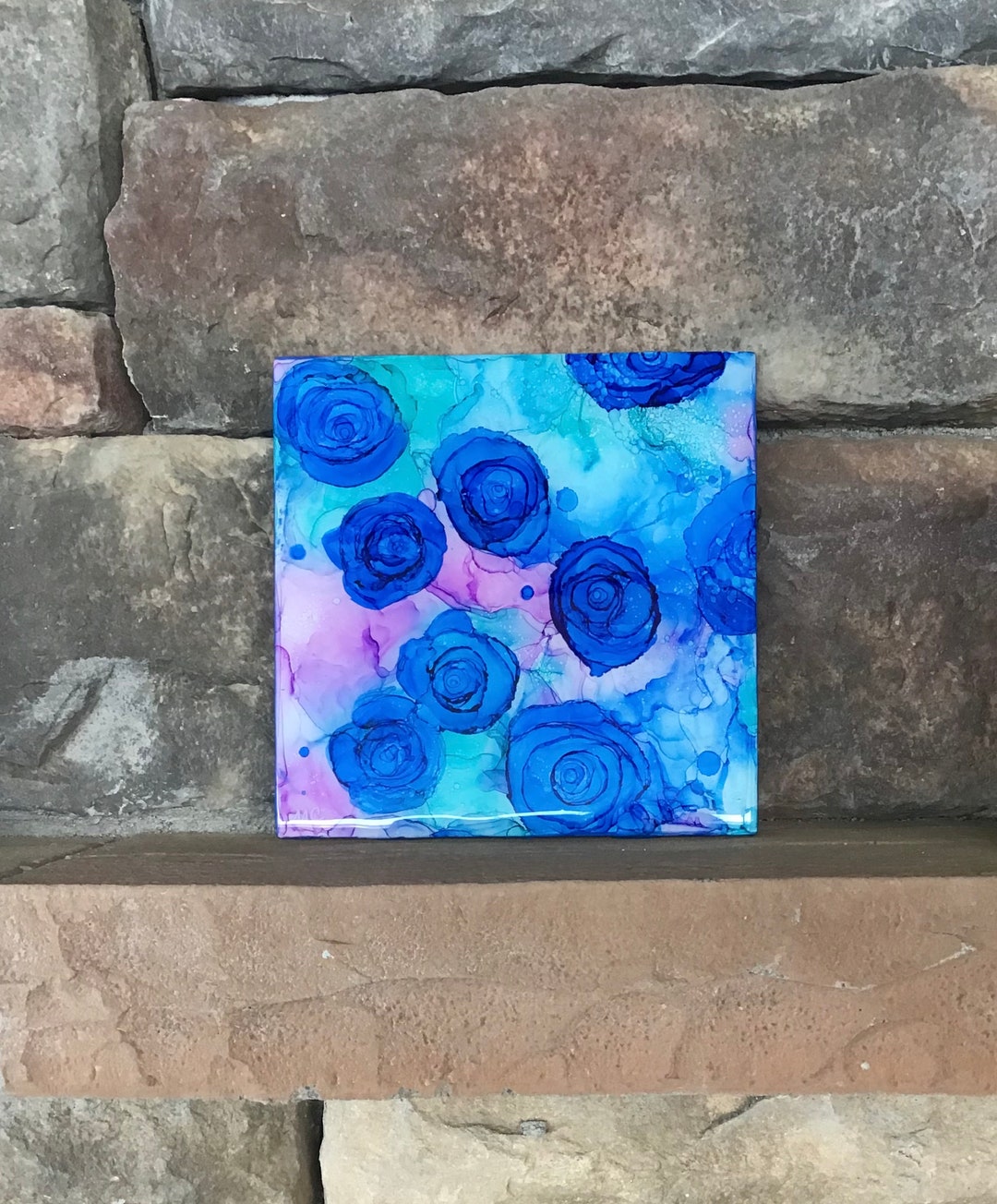 Abstract Blue Roses Hand Painted With Alcohol Ink on 6x6 - Etsy