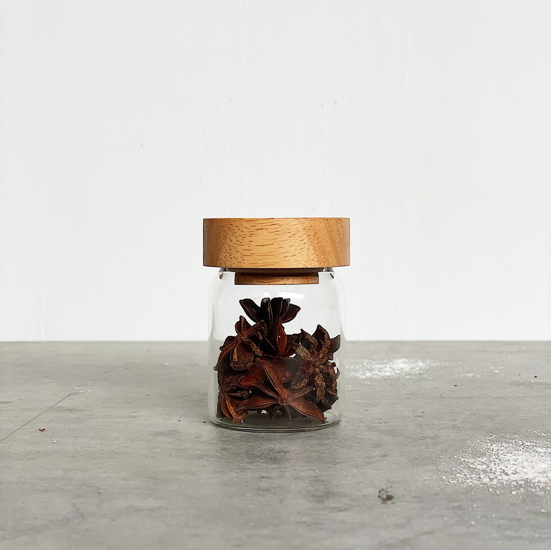 75 Ml Small Kitchen Glass Container With Airtight Beechwood Lid