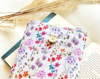 Floral Book Sleeve with Pocket, Padded Book Cover, Protector for Books and Kindles, Bookish Gifts, Book Purse, Book Bag, Book Accessories