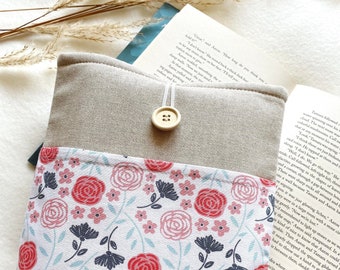 Floral Book Sleeve with Pocket, Padded Book Cover, Protector for Books and Kindles, Bookish Gifts, Book Purse, Book Bag, Book Accessories