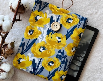 Yellow Flower Kindle Sleeve, Padded Kindle Protector, Kindle Paperwhite Pouch, Kindle Oasis Case, Book Accessories, Book Lover Gift
