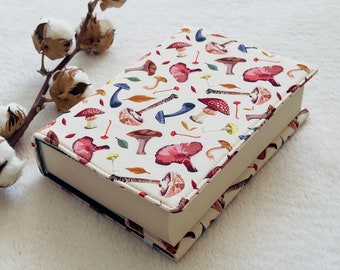 Mushroom Book Hardcover, Beige Padded Book Cover, Mushrooms Book Protector, Book Accessories, Fabric Book Jacket, Custom Book Sleeve