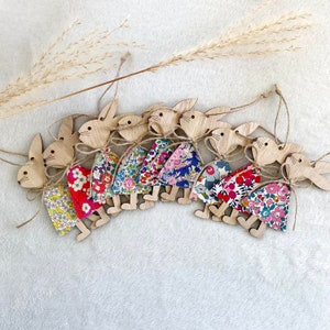 Wooden Easter Bunnies Covered in Liberty of London Fabric, Hanging Rabbit Ornament, Happy Easter Bunny, Wooden Decoration, Easter Tree.