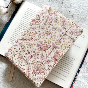 Couverture de livre brodée réglable, Protège-livre rembourré, Pochette de livre fleurs, Pochette de livre florale, Pochette de livre brodée, Accessoires de livre