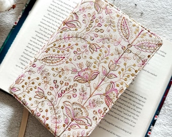 Funda para libros ajustable bordada, protector de libros acolchado, funda para libros con flores, estuche floral para libros, sobrecubierta bordada para libros, accesorios para libros