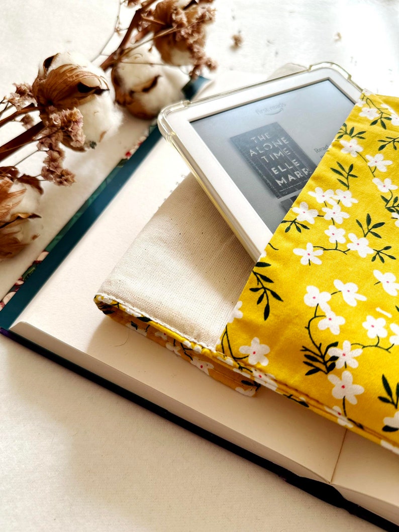 Flowers Kindle Cover With Elastic Closure, Padded Kindle Sleeve, Mustard Kindle Pouch, Book Accessories, E-reader Case, Book Lover Gift image 5